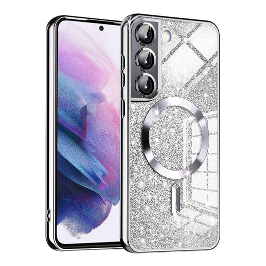 Custodia MagSafe per Samsung Galaxy S22 5G S901, Techsuit, Luxury Glitter, Argento
