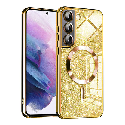 Coque MagSafe pour Samsung Galaxy S22 5G S901, Techsuit, Luxury Glitter, Dorée