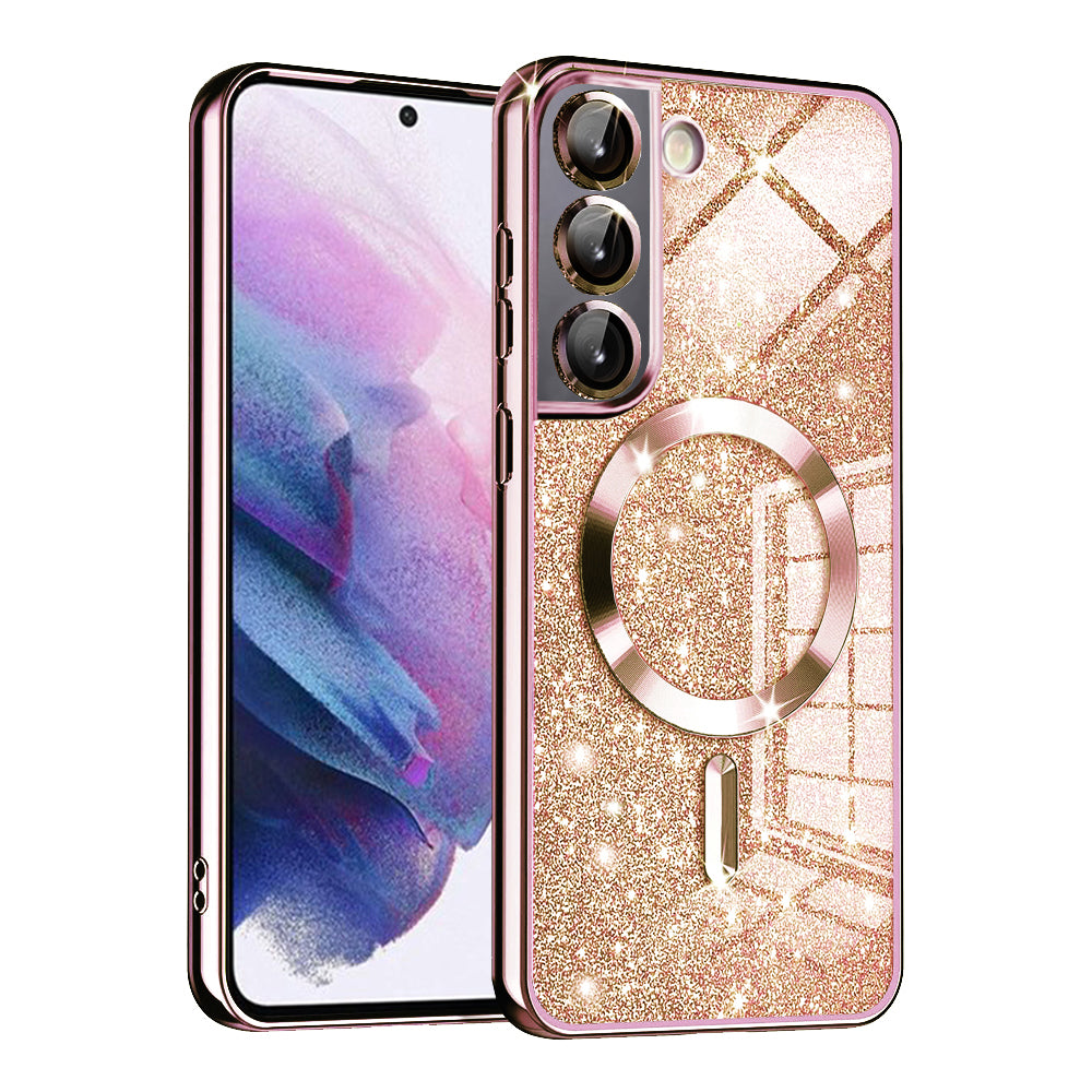 Coque MagSafe pour Samsung Galaxy S22 5G S901, Techsuit, Luxury Glitter, Rose Doré
