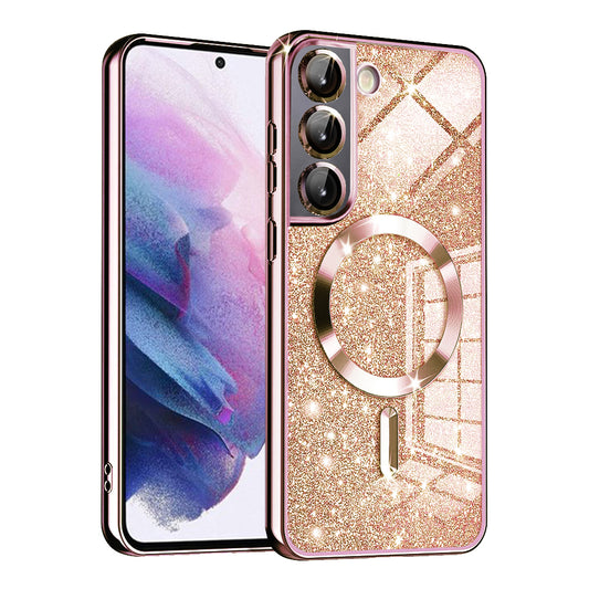 Custodia MagSafe per Samsung Galaxy S22 5G S901, Techsuit, Luxury Glitter, Rosa Dorato