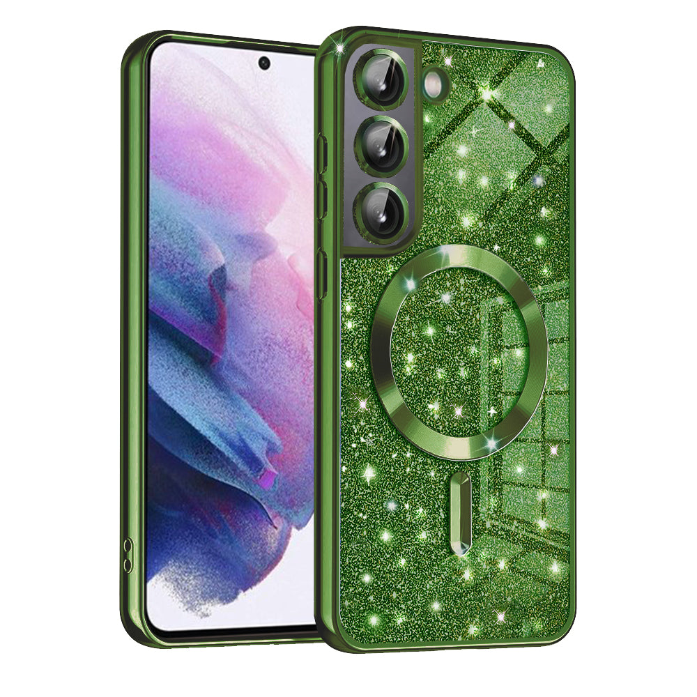 Coque MagSafe pour Samsung Galaxy S22 5G S901, Techsuit, Luxury Glitter, Vert Foncé