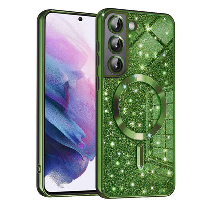 Coque MagSafe pour Samsung Galaxy S22 5G S901, Techsuit, Luxury Glitter, Vert Foncé