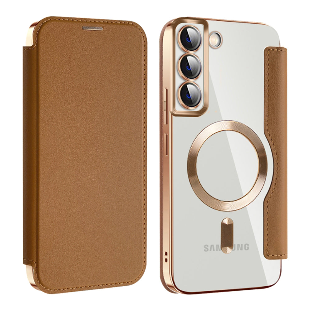 Custodia MagSafe per Samsung Galaxy S22+ 5G S906, Techsuit, SmartMag Book, Marrone