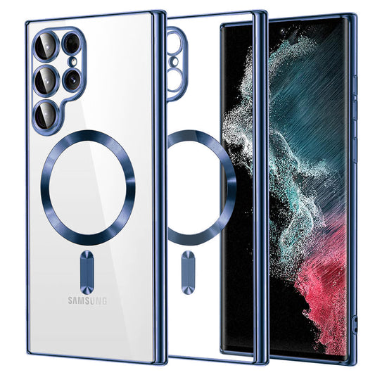 Coque MagSafe pour Samsung Galaxy S22 Ultra 5G S908, Techsuit, Luxury Crystal, Bleu Foncé