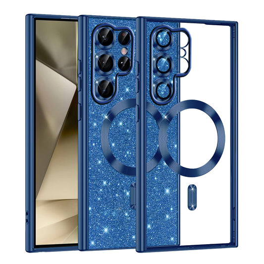 Custodia MagSafe per Samsung Galaxy S22 Ultra 5G S908, Techsuit, Luxury Glitter, Blu Scuro