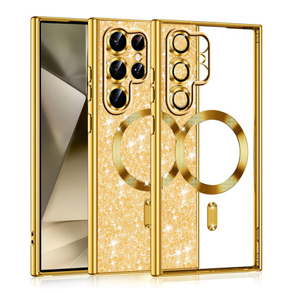 Coque MagSafe pour Samsung Galaxy S22 Ultra 5G S908, Techsuit, Luxury Glitter, Dorée