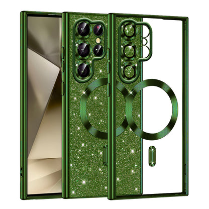 Custodia MagSafe per Samsung Galaxy S22 Ultra 5G S908, Techsuit, Luxury Glitter, Verde Scuro