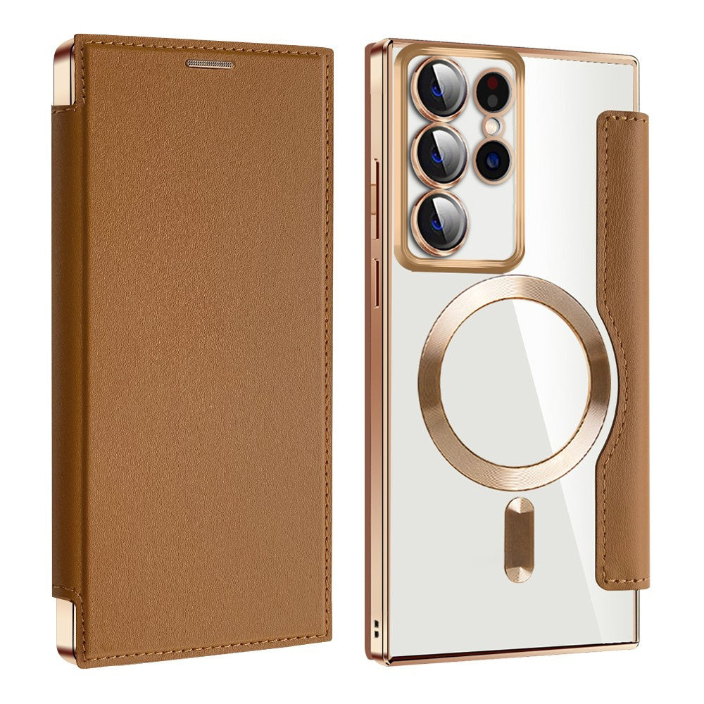 Coque MagSafe pour Samsung Galaxy S22 Ultra 5G S908, Techsuit, SmartMag Book, Marron