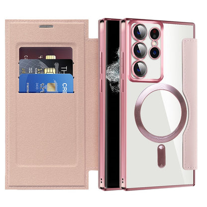 Custodia MagSafe per Samsung Galaxy S22 Ultra 5G S908, Techsuit, SmartMag Book, Rosa