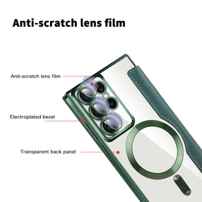 Coque MagSafe pour Samsung Galaxy S22 Ultra 5G S908, Techsuit, SmartMag Book, Vert