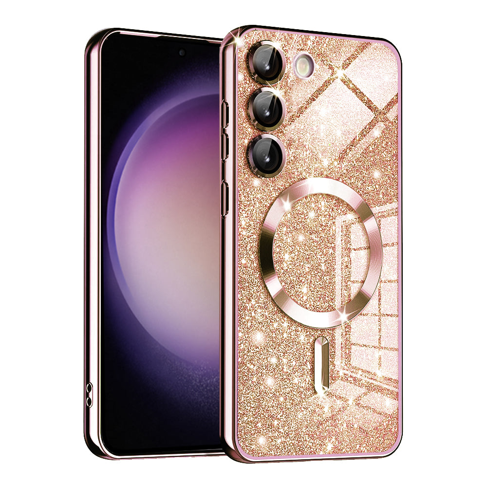 Custodia MagSafe per Samsung Galaxy S23+ S916, Techsuit, Luxury Glitter, Rosa Oro