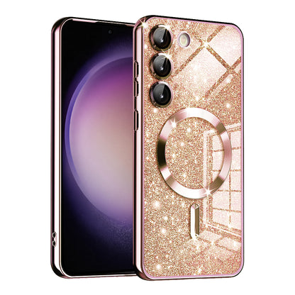Coque MagSafe pour Samsung Galaxy S23 S911, Techsuit, Luxury Glitter, Rose Doré