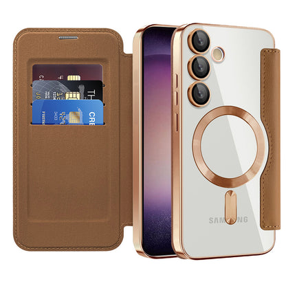 Coque MagSafe pour Samsung Galaxy S23 S911, Techsuit, SmartMag Book, Marron