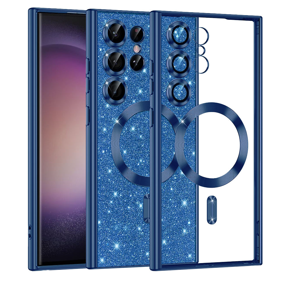 Custodia MagSafe per Samsung Galaxy S23 Ultra S918, Techsuit, Luxury Glitter, Blu Scuro