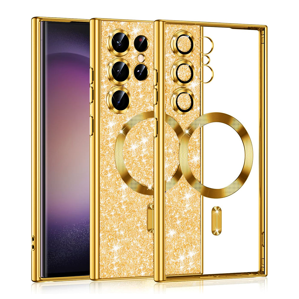 Custodia MagSafe per Samsung Galaxy S23 Ultra S918, Techsuit, Luxury Glitter, Dorata
