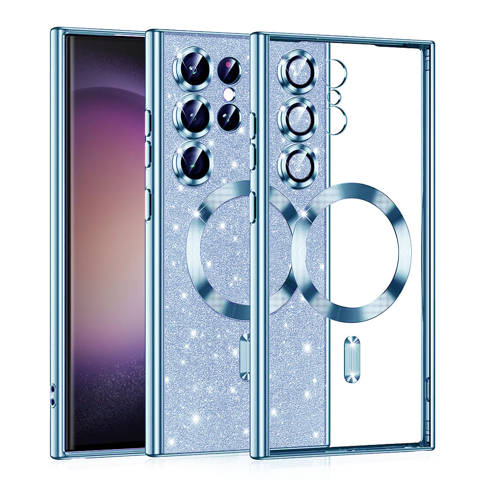 Coque MagSafe pour Samsung Galaxy S23 Ultra S918, Techsuit, Luxury Glitter, Bleu
