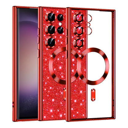 Coque MagSafe pour Samsung Galaxy S23 Ultra S918, Techsuit, Luxury Glitter, Rouge