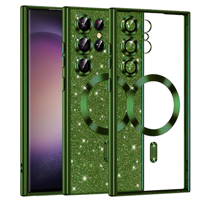 Coque MagSafe pour Samsung Galaxy S23 Ultra S918, Techsuit, Luxury Glitter, Vert Foncé