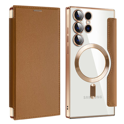 Custodia MagSafe per Samsung Galaxy S23 Ultra S918, Techsuit, SmartMag Book, Marrone