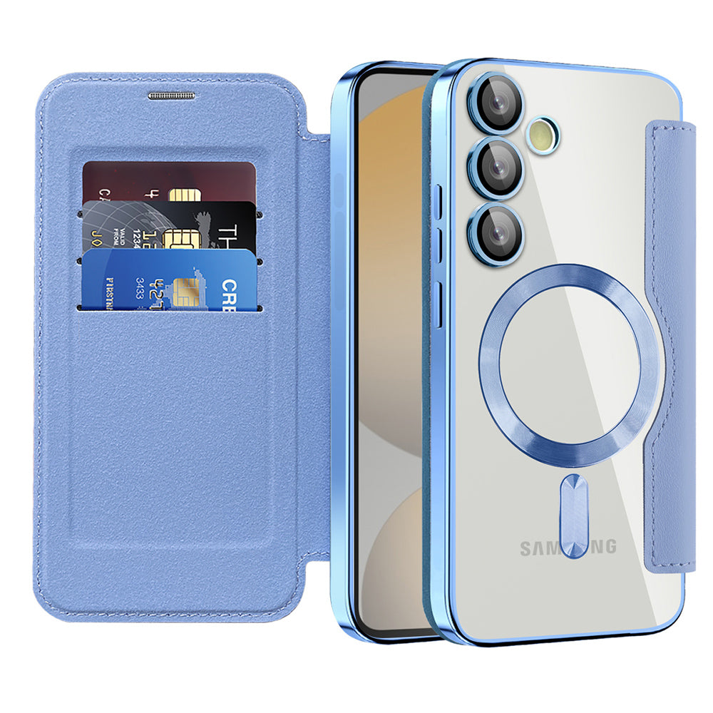 Custodia MagSafe per Samsung Galaxy S24 FE S721, Techsuit, SmartMag Book, Blu