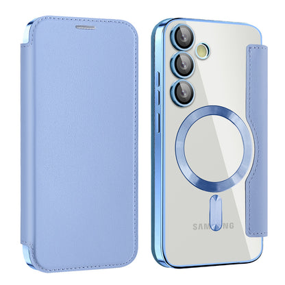 Custodia MagSafe per Samsung Galaxy S24 FE S721, Techsuit, SmartMag Book, Blu