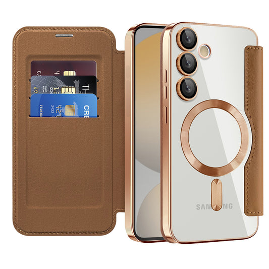 Coque MagSafe pour Samsung Galaxy S24 FE S721, Techsuit, SmartMag Book, Marron