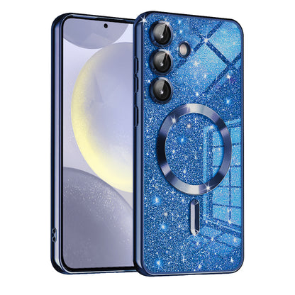 Coque MagSafe pour Samsung Galaxy S24+ S926, Techsuit, Luxury Glitter, Bleu Foncé