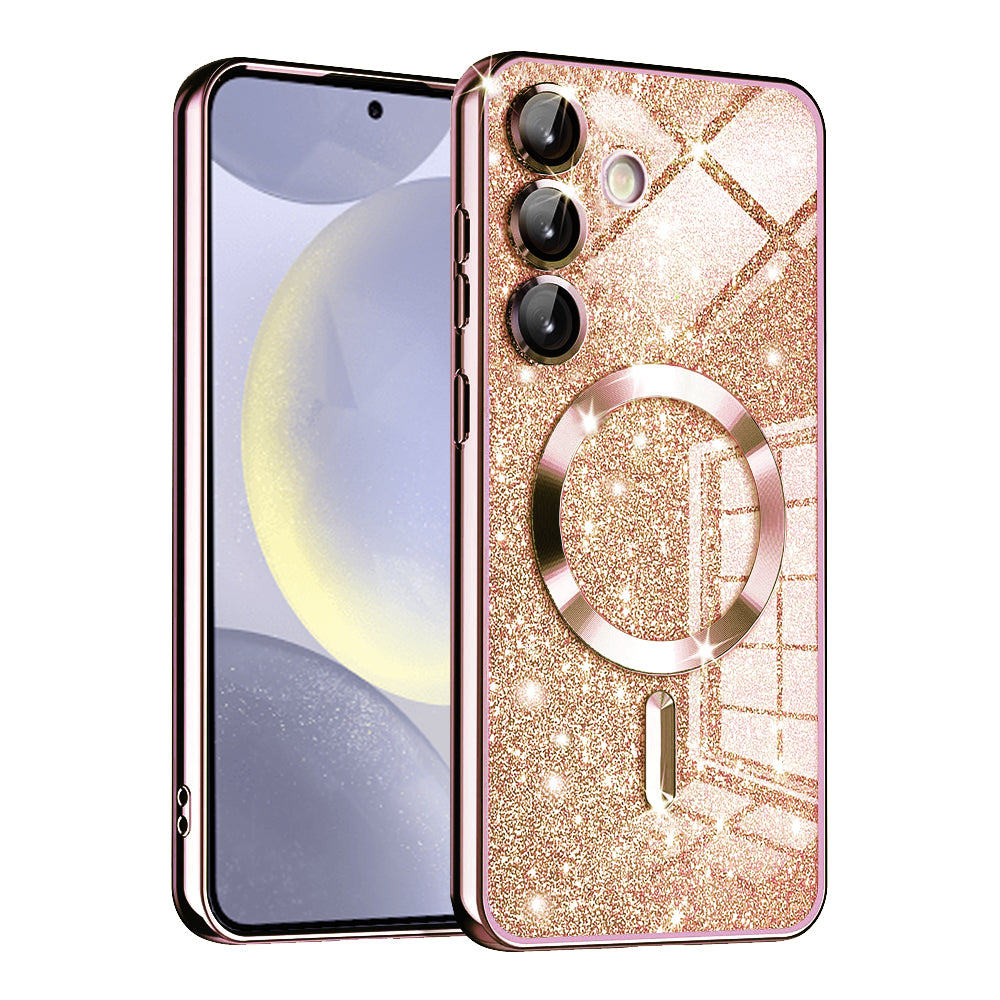 Coque MagSafe pour Samsung Galaxy S24+ S926, Techsuit, Luxury Glitter, Rose Doré