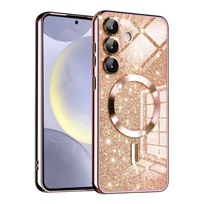 Coque MagSafe pour Samsung Galaxy S24+ S926, Techsuit, Luxury Glitter, Rose Doré