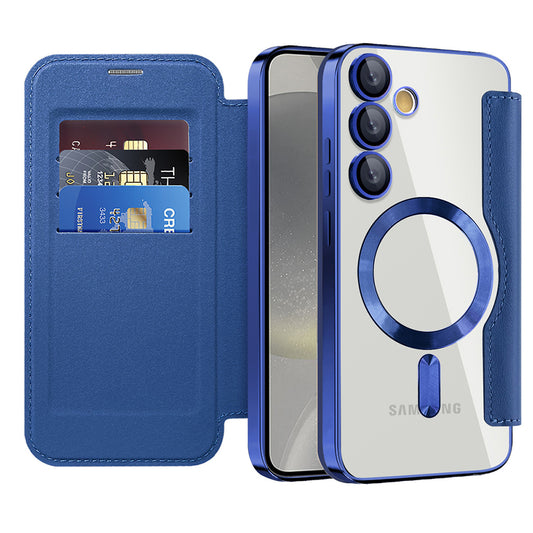 Coque MagSafe pour Samsung Galaxy S24+ S926, Techsuit, SmartMag Book, Bleue
