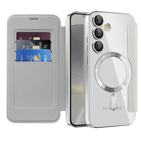 Coque MagSafe pour Samsung Galaxy S24+ S926, Techsuit, SmartMag Book, Gris