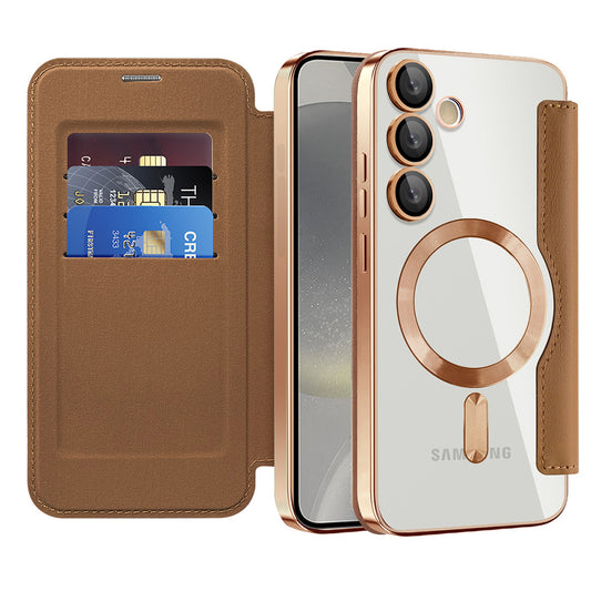 Coque MagSafe pour Samsung Galaxy S24+ S926, Techsuit, SmartMag Book, Marron