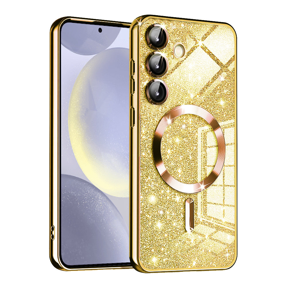 Coque MagSafe pour Samsung Galaxy S24 S921, Techsuit, Luxury Glitter, Dorée