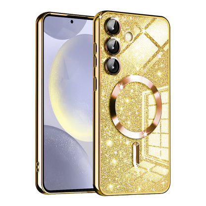 Coque MagSafe pour Samsung Galaxy S24 S921, Techsuit, Luxury Glitter, Dorée
