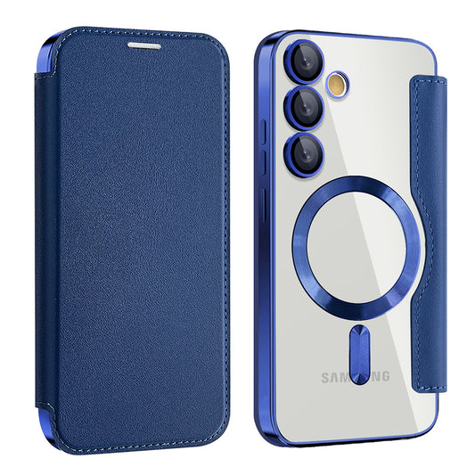 Coque MagSafe pour Samsung Galaxy S24 S921, Techsuit, SmartMag Book, Bleue