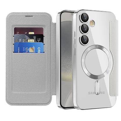 Coque MagSafe pour Samsung Galaxy S24 S921, Techsuit, SmartMag Book, Gris