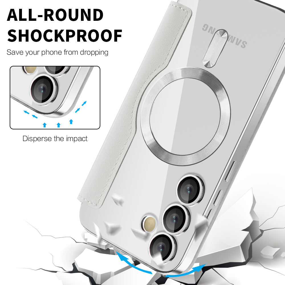Coque MagSafe pour Samsung Galaxy S24 S921, Techsuit, SmartMag Book, Gris