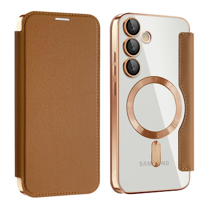 Coque MagSafe pour Samsung Galaxy S24 S921, Techsuit, SmartMag Book, Marron