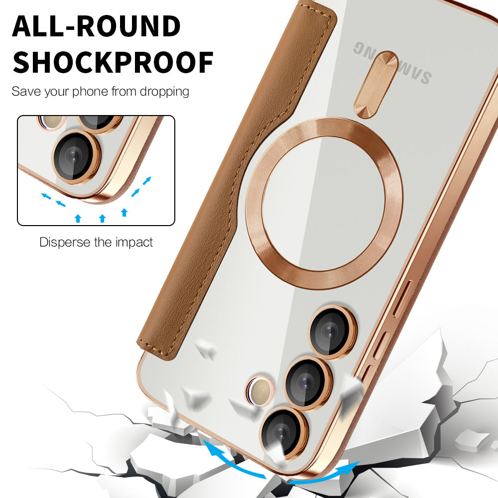 Coque MagSafe pour Samsung Galaxy S24 S921, Techsuit, SmartMag Book, Marron