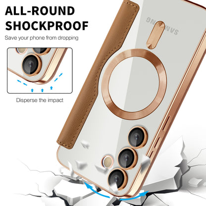 Coque MagSafe pour Samsung Galaxy S24 S921, Techsuit, SmartMag Book, Marron
