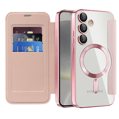 Coque MagSafe pour Samsung Galaxy S24 S921, Techsuit, SmartMag Book, Rose