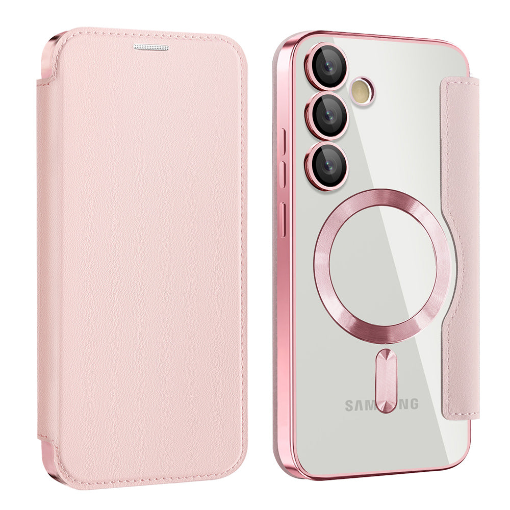Coque MagSafe pour Samsung Galaxy S24 S921, Techsuit, SmartMag Book, Rose