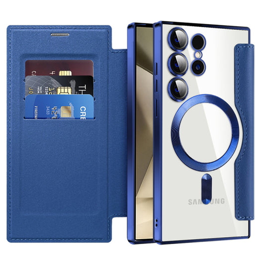 Coque MagSafe pour Samsung Galaxy S24 Ultra S928, Techsuit, SmartMag Book, Bleue