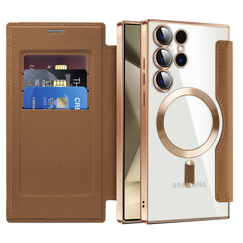 Coque MagSafe pour Samsung Galaxy S24 Ultra S928, Techsuit, SmartMag Book, Marron