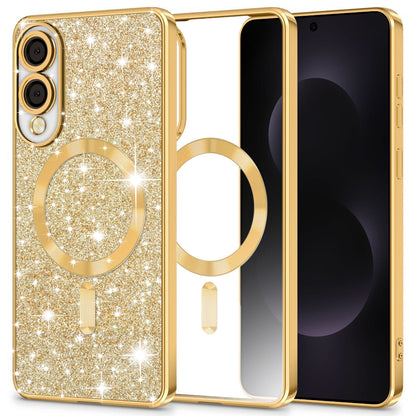 Coque MagSafe pour Samsung Galaxy S25 Edge S937, Techsuit, Luxury Glitter, Dorée