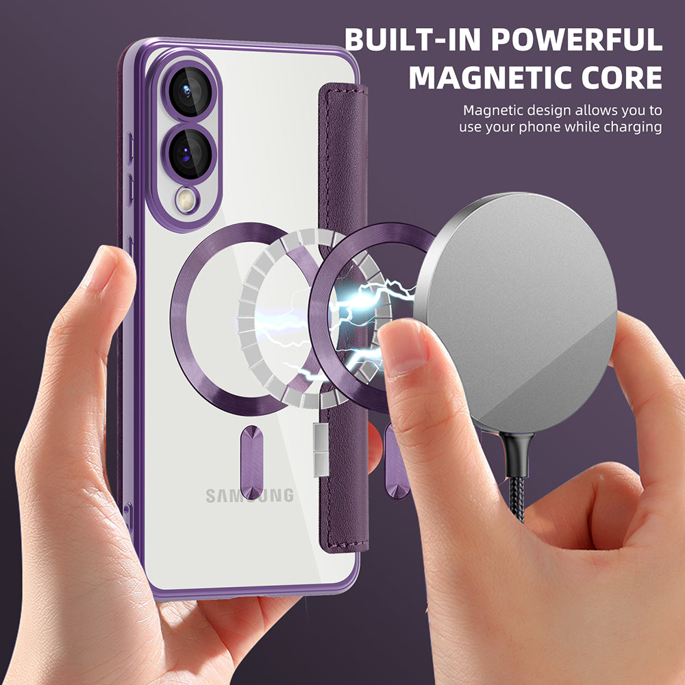 Coque MagSafe pour Samsung Galaxy S25 Edge S937, Techsuit, SmartMag Book, Violet
