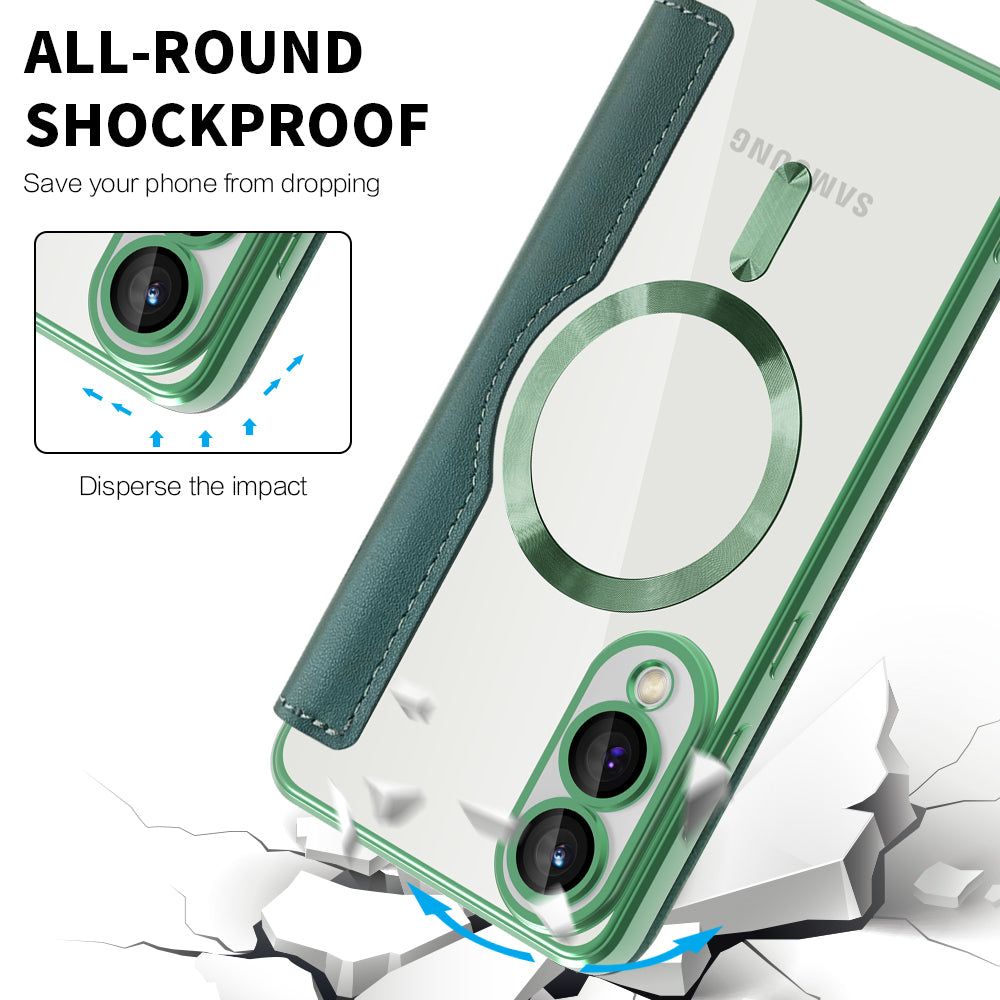 Custodia MagSafe per Samsung Galaxy S25 Edge S937, Techsuit, SmartMag Book, Verde