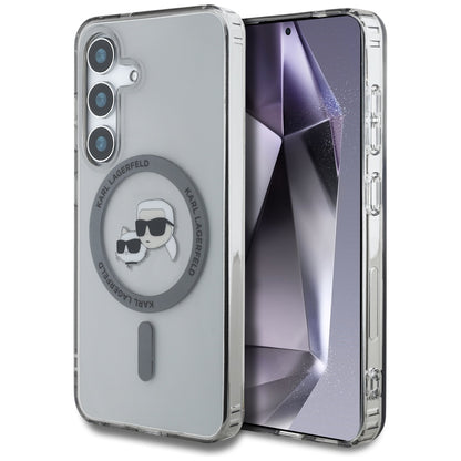 Custodia MagSafe per Samsung Galaxy S25+ S936, Karl Lagerfeld, IML Metal Karl & Choupette's Heads, Nera
