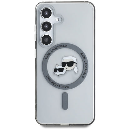 Custodia MagSafe per Samsung Galaxy S25+ S936, Karl Lagerfeld, IML Metal Karl & Choupette's Heads, Nera