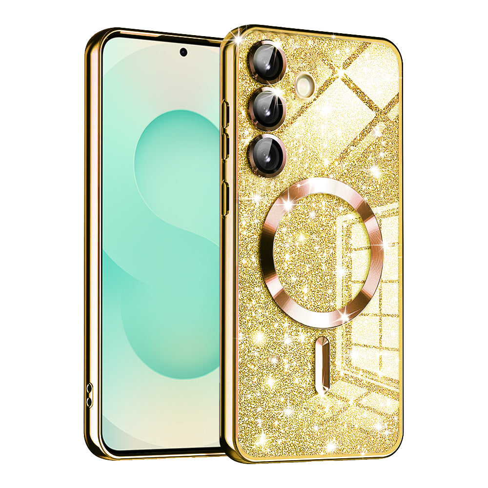 Coque MagSafe pour Samsung Galaxy S25+ S936, Techsuit, Luxury Glitter, Dorée
